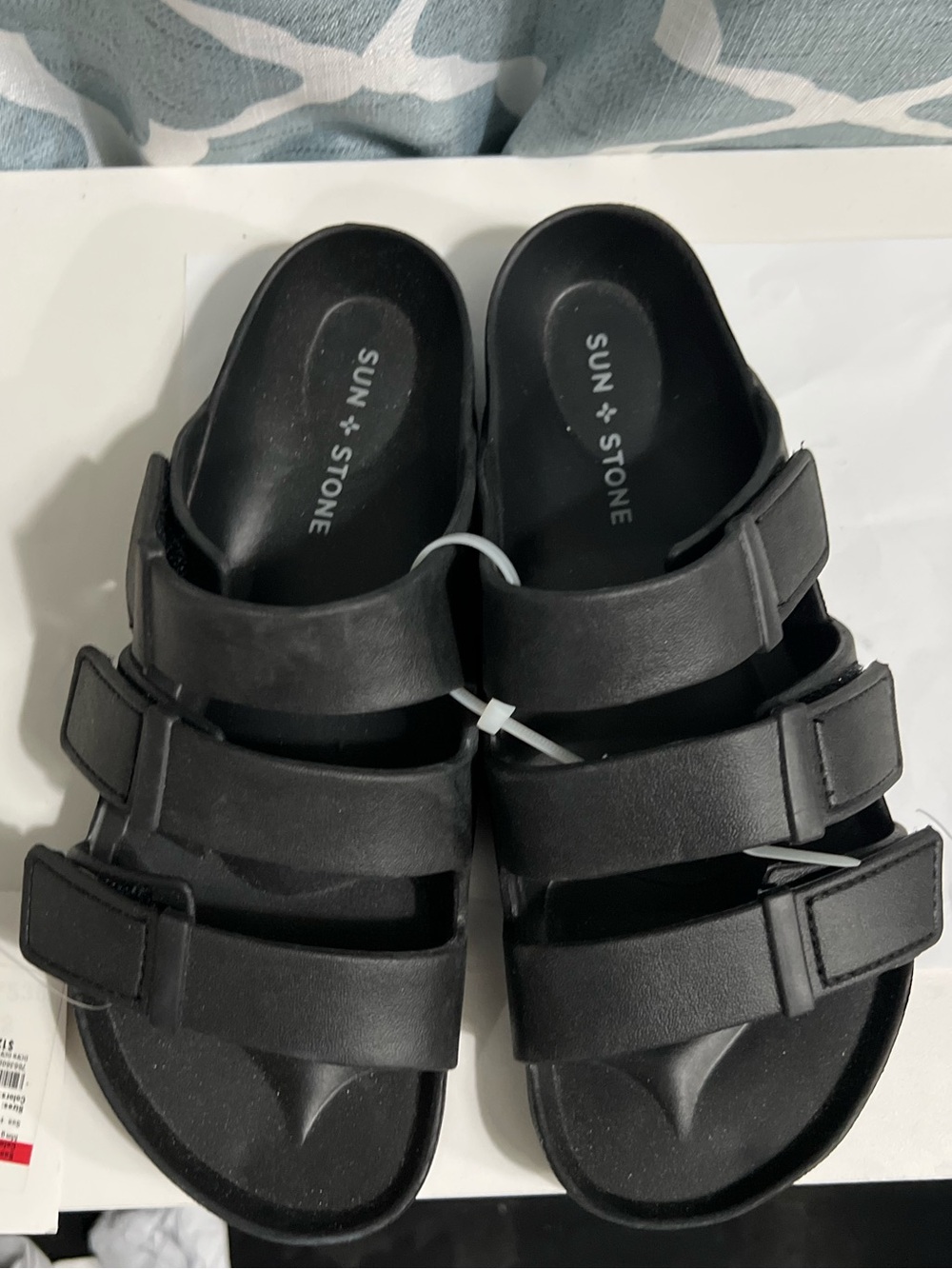 Sun + Stone Black Slide Sandals with Textured Soles